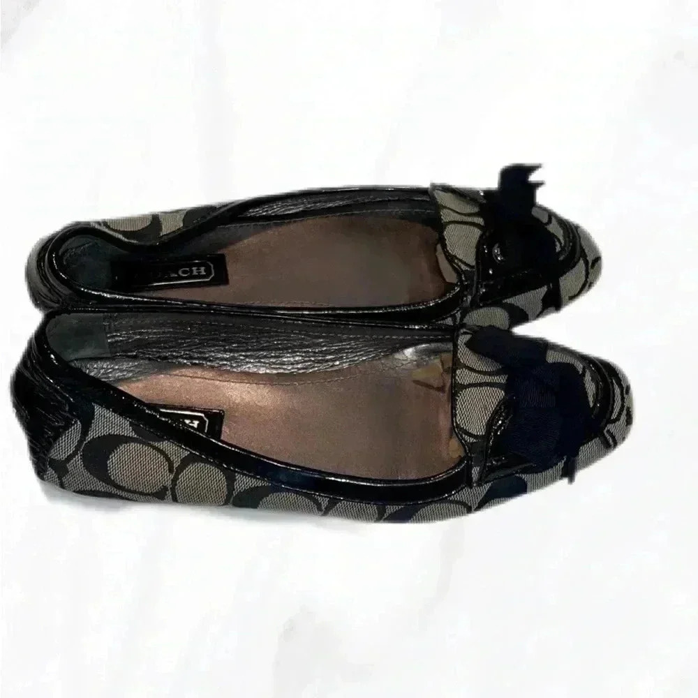 Coach print  stylish casual ballerina bow detail black silver slippers flats 6.5 - Picture 2 of 4